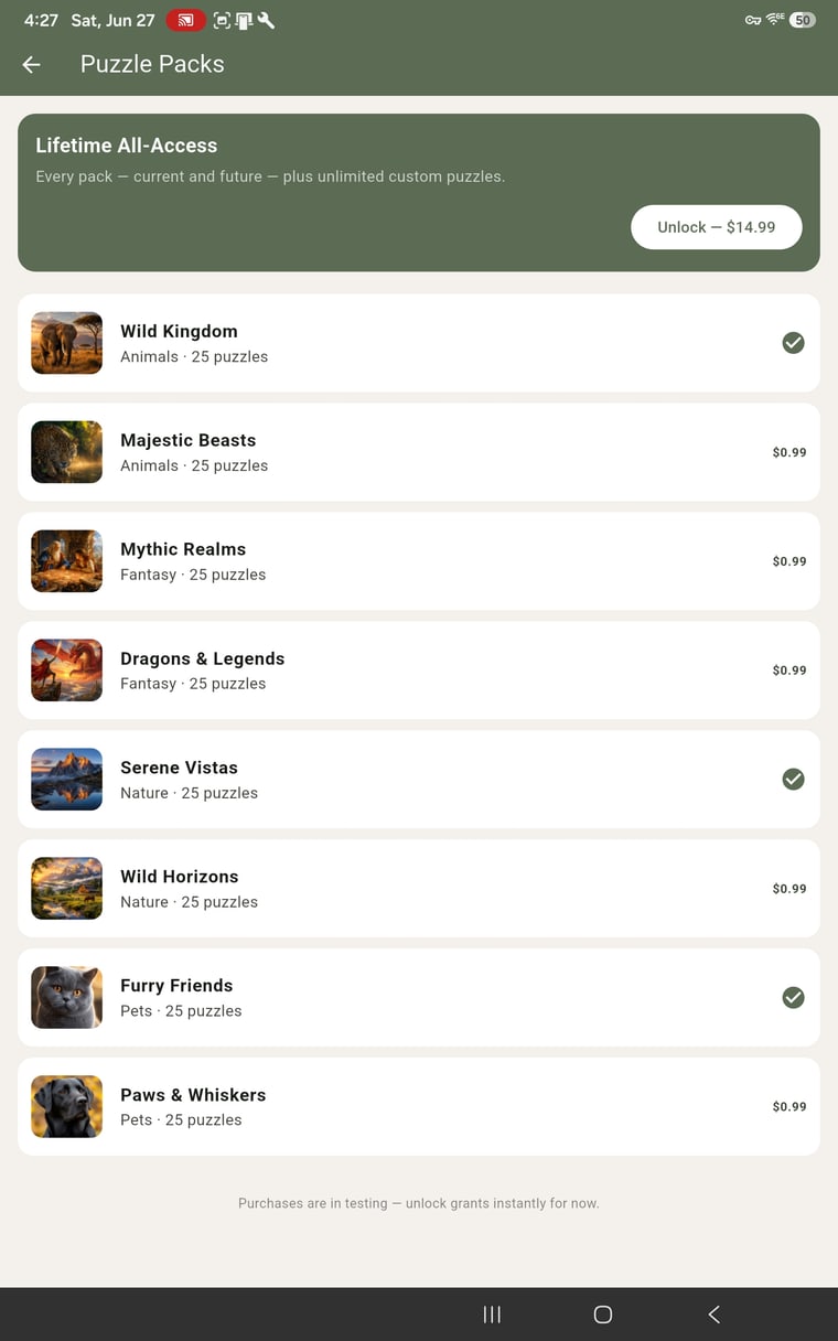 Themed puzzle packs available to unlock